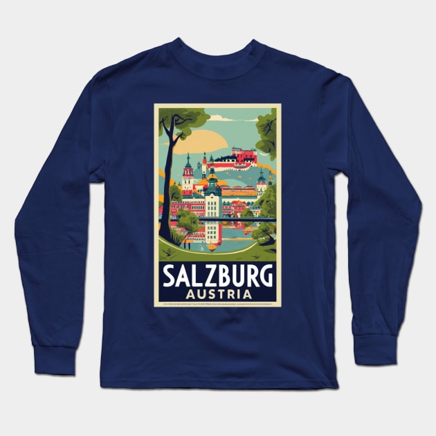 A Vintage Travel Art of Salzburg - Austria Long Sleeve T-Shirt by goodoldvintage